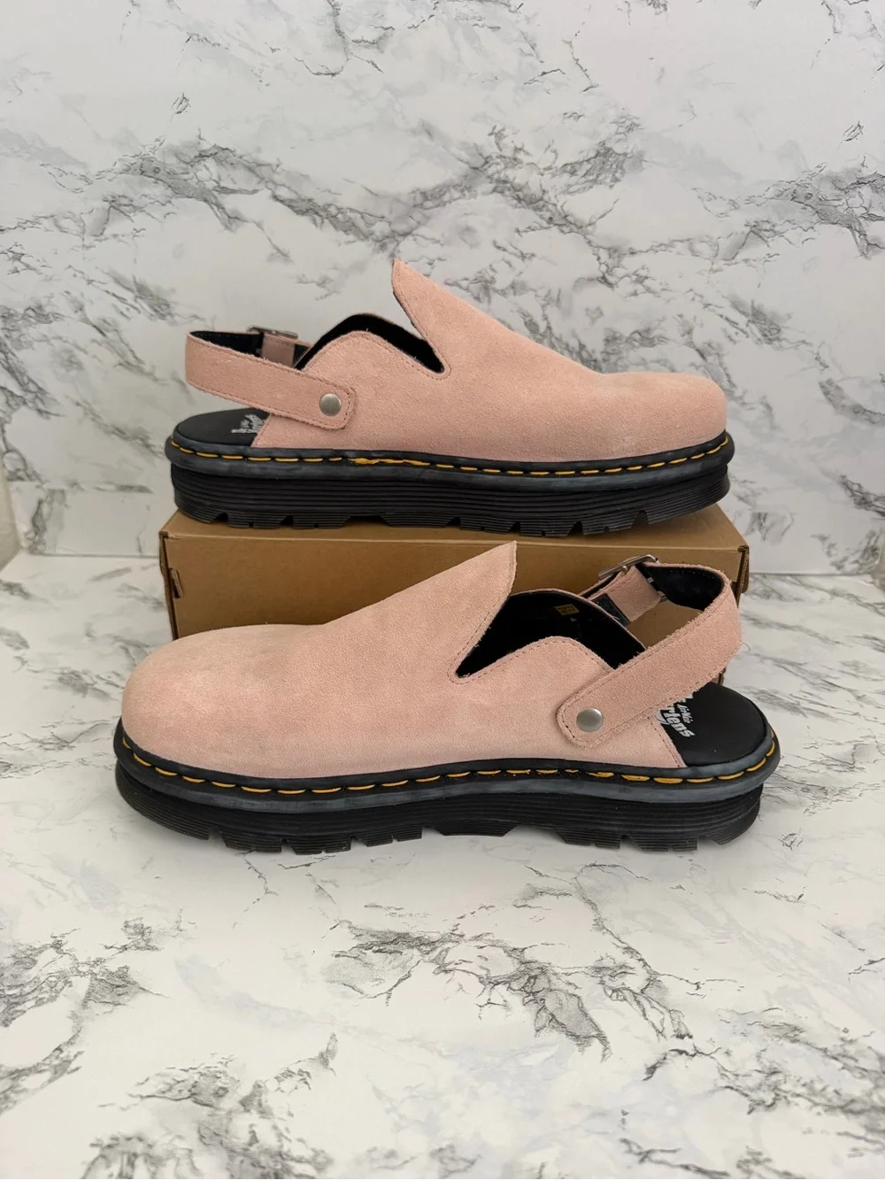 Dr. Martens Zebzag Suede Powder Pink Slingback Mules Slip On Shoes Men Size 14